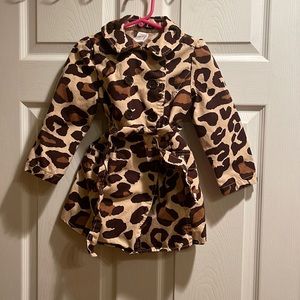 Gymboree Xs 3-4 year old brown animal print leopard wrap trench coat